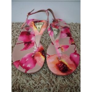 Guess Factory Carmela Floral T-Strap Sandals